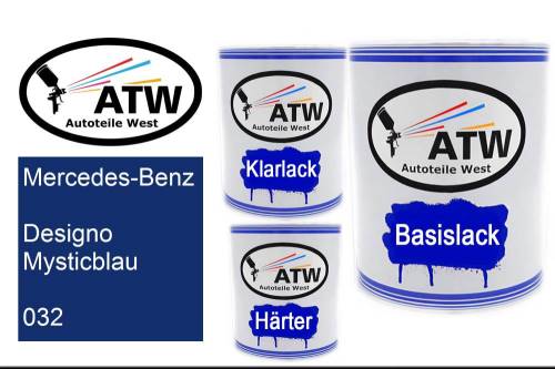 Mercedes-Benz, Designo Mysticblau, 032: 1L Lackdose + 1L Klarlack + 500ml Härter - Set, von ATW Autoteile West.